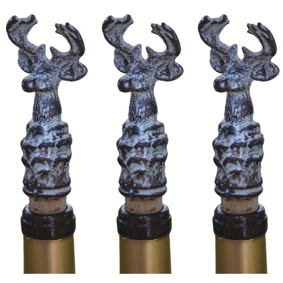 6Pc Set Wine Bottle Stopper Heavyweight Moose Wrought Iron Cork Adirondack Decor - Picture 3 of 8